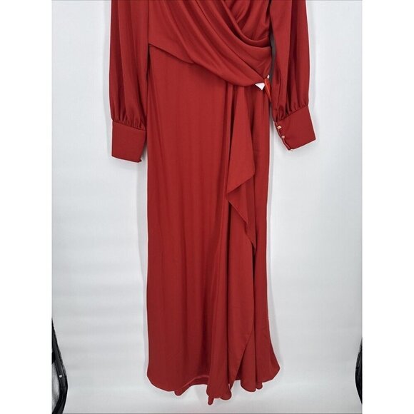 MAC DUGGAL Size 4 Orange SATIN RUCHED BISHOP SLEEVE Cocktail GOWN Dress $398 New - Picture 6 of 15